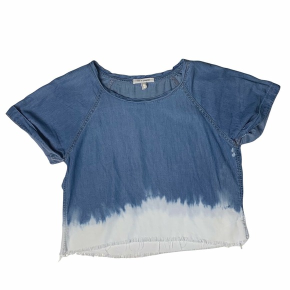 life in progress Tops - Life in Progress Cropped Denim Shirt Size Small Distressed Ombré Tie Dye Bleach